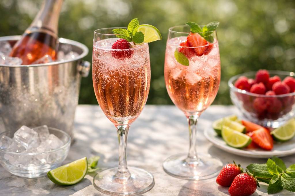 Cocktail eau gazeuse : recettes légères et rafraîchissantes avec champagne rosé